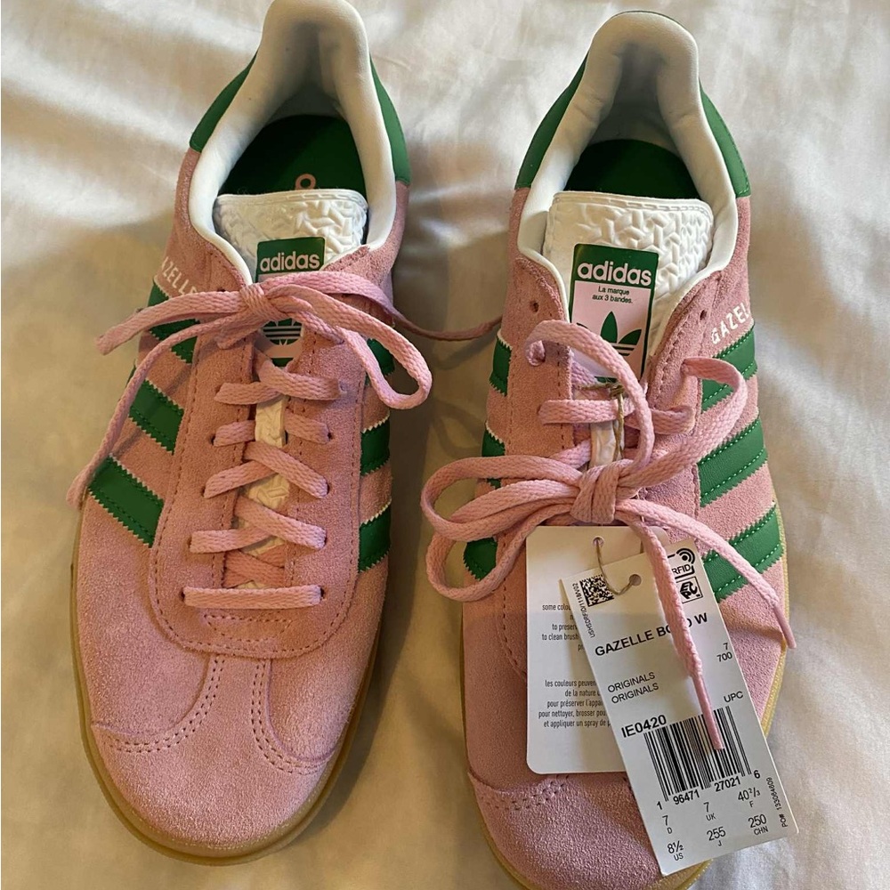 Adidas Gazelle Pink with Green Stripes